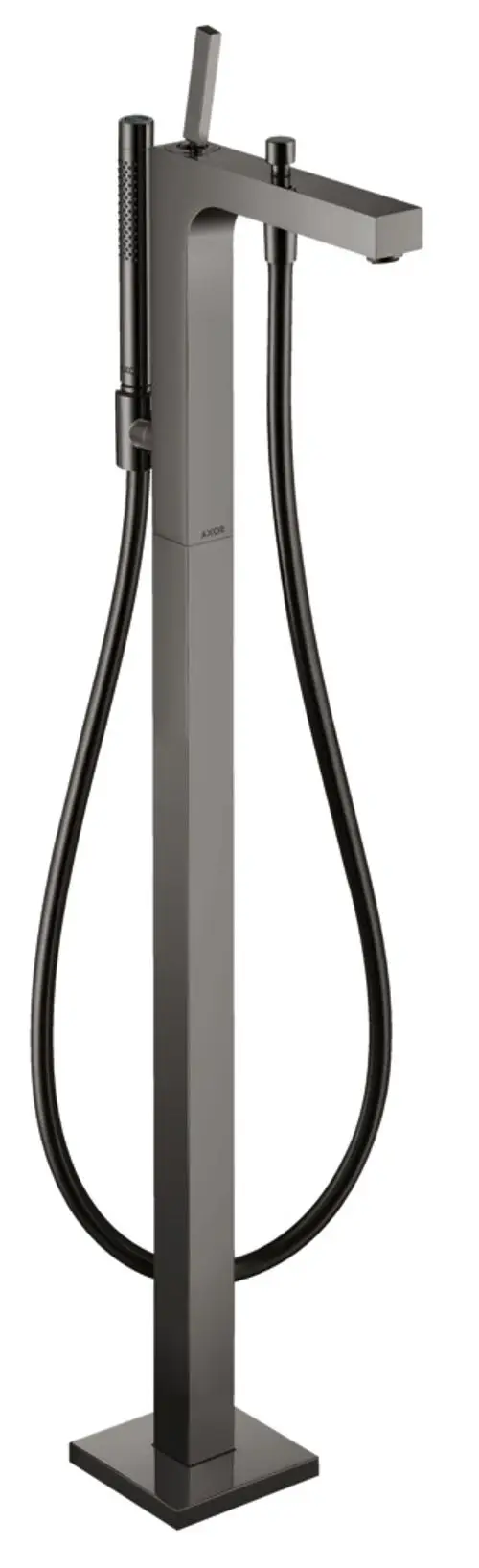 Bodenstehender Einhebel-Wannenmischer in schwarzem Chrom mit ergonomischem Griff, hergestellt von AXOR. Geeignet für moderne Badgestaltung.